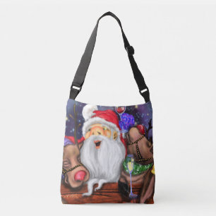 Christmas Crossbody Bag Santa and Reindeers Fun