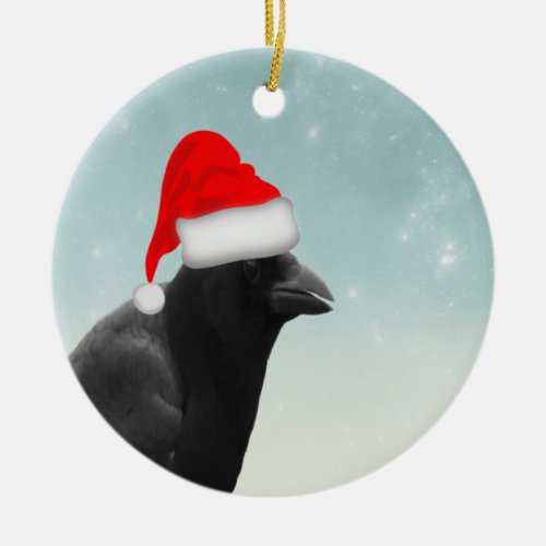 Christmas Crow Ceramic Ornament
