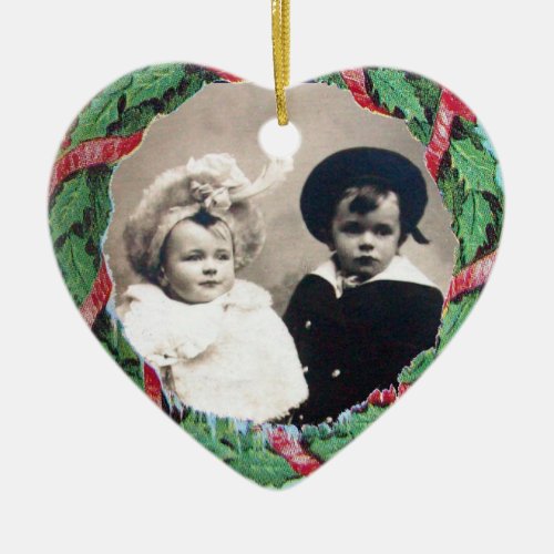 CHRISTMAS CROWN HEART  PHOTO TEMPLATE  Red Ruby Ceramic Ornament