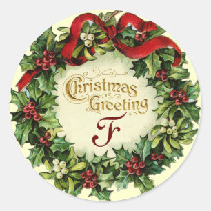 CHRISTMAS CROWN WITH MISTLETOES AND HOLLY BERRIES CLASSIC ROUND STICKER