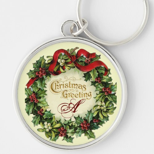 CHRISTMAS CROWN WITH MISTLETOES AND HOLLY BERRIES KEYCHAIN