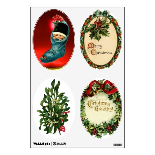 CHRISTMAS CROWN WITH MISTLETOES AND HOLLY BERRIES WALL DECAL