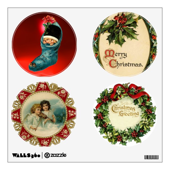 CHRISTMAS CROWN WITH MISTLETOES AND HOLLY BERRIES WALL STICKER (Front)