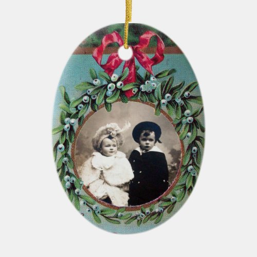 CHRISTMAS CROWN WITH MISTLETOES PHOTO TEMPLATE CERAMIC ORNAMENT