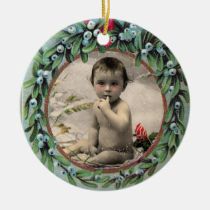 CHRISTMAS CROWN WITH MISTLETOES PHOTO TEMPLATE CERAMIC ORNAMENT