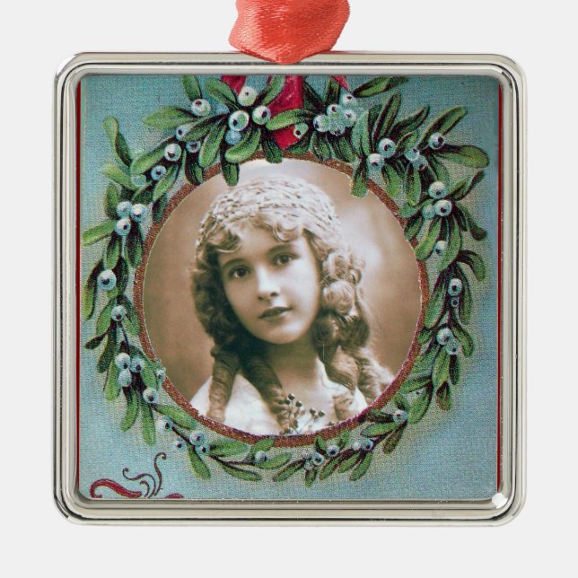 CHRISTMAS CROWN WITH MISTLETOES PHOTO TEMPLATE METAL ORNAMENT (Front)