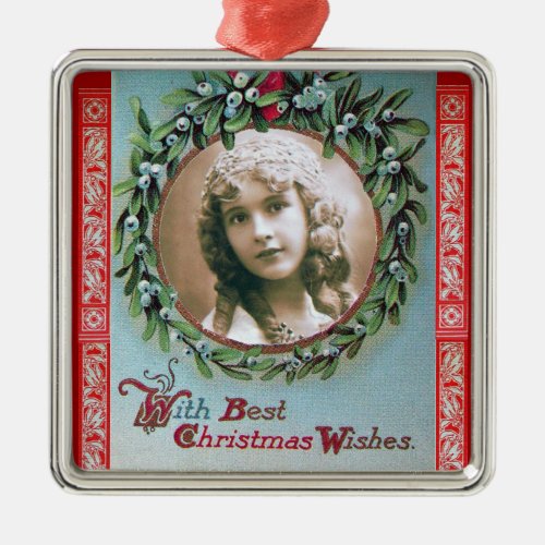 CHRISTMAS CROWN WITH MISTLETOES PHOTO TEMPLATE METAL ORNAMENT