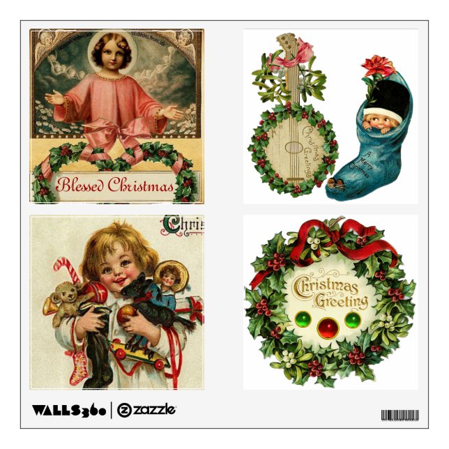 CHRISTMAS CROWNS WITH MISTLETOES AND HOLLY BERRIES WALL STICKER (Front)