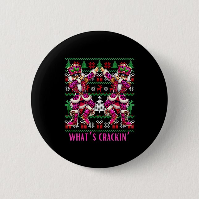 Christmas Crushing It Nutcracker - Funny Retro Ugl Button (Front)