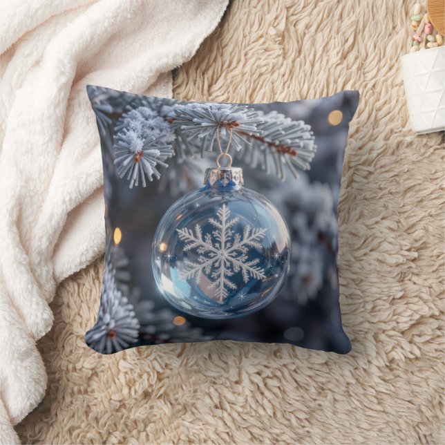 Christmas Crystal Snowflake Ornament Throw Pillow (Blanket)