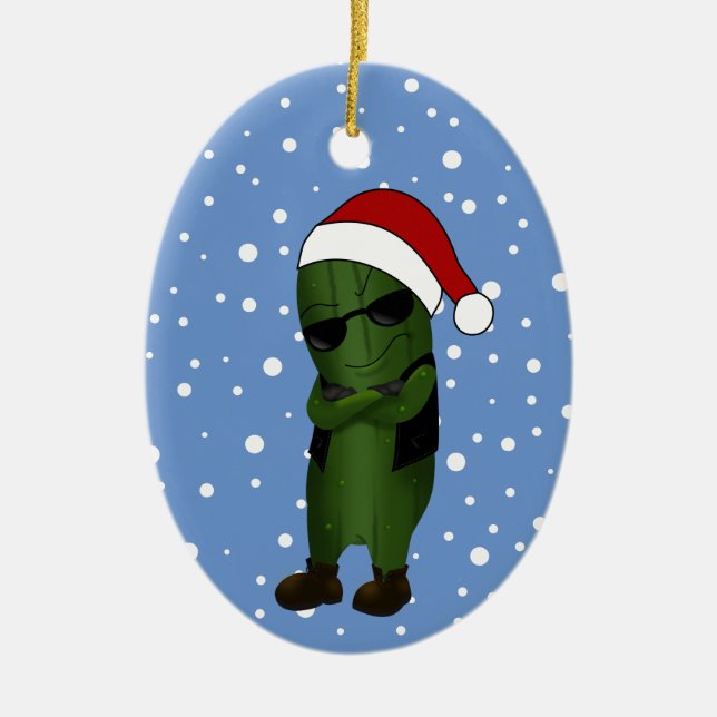 Christmas Cucumber Ceramic Ornament (Front)
