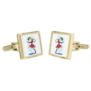 Christmas Cufflinks Snowman and Girl Dancers