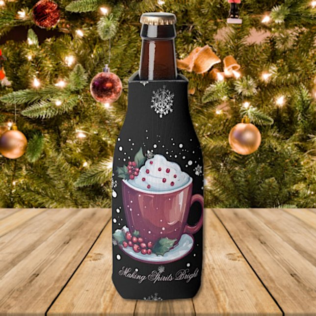 Christmas Cup of Hot Chocolate | Black Bottle Cooler (Christmas Cup of Hot Chocolate Bottle Cooler)