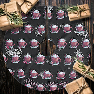 Christmas Cup of Hot Chocolate Black Brushed Polyester Tree Skirt