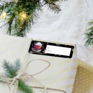 Christmas Cup of Hot Chocolate Black Gift Label