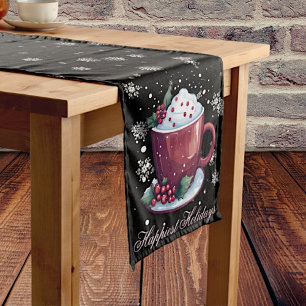 Christmas Cup of Hot Chocolate Black Medium Table Runner