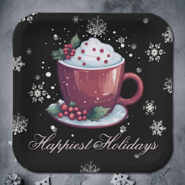 Christmas Cup of Hot Chocolate | Black Paper Plates (Creator Uploaded)
