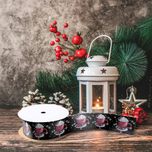 Christmas Cup of Hot Chocolate Black Satin Ribbon