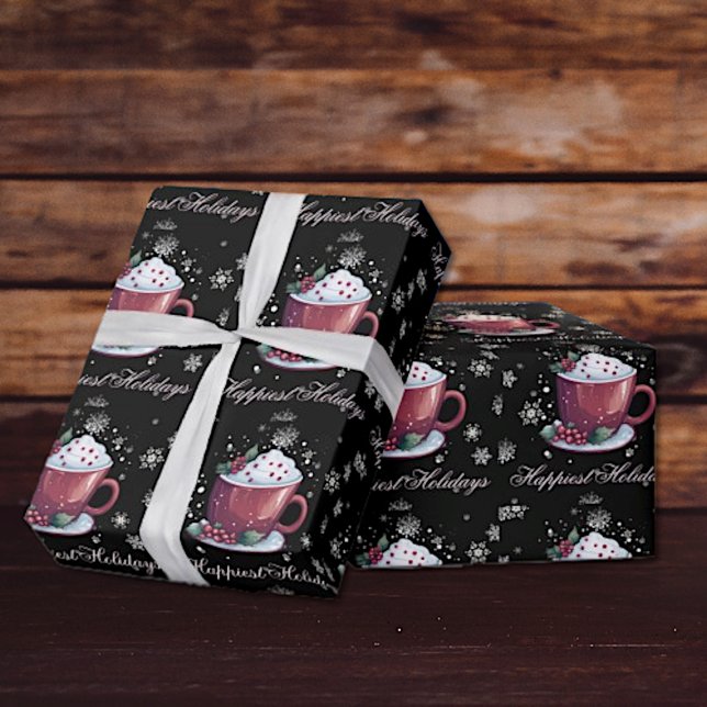 Christmas Cup of Hot Chocolate | Black Wrapping Paper (Creator Uploaded)