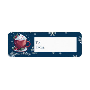 Christmas Cup of Hot Chocolate   Blue Gift Label