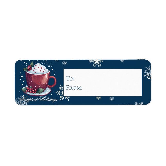 Christmas Cup of Hot Chocolate | Blue Gift Label (Front)