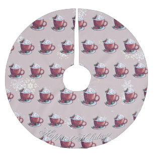Christmas Cup of Hot Chocolate Blush Pink Brushed Polyester Tree Skirt