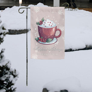 Christmas Cup of Hot Chocolate Blush Pink Garden Flag