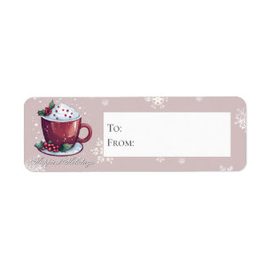 Christmas Cup of Hot Chocolate Blush Pink Gift Label