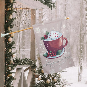 Christmas Cup of Hot Chocolate Blush Pink House Flag