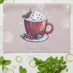 Christmas Cup of Hot Chocolate   Blush Pink Kitchen Towel