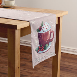 Christmas Cup of Hot Chocolate   Blush Pink Medium Table Runner