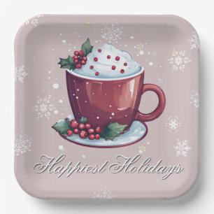 Christmas Cup of Hot Chocolate Blush Pink Paper Plates