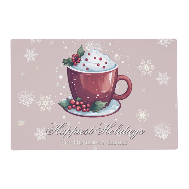 Christmas Cup of Hot Chocolate | Blush Pink Placemat (Front)