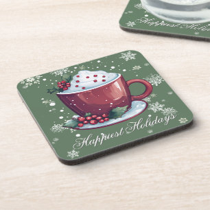 Christmas Cup of Hot Chocolate Green Beverage Coaster