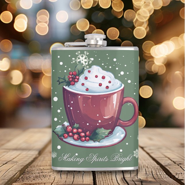 Christmas Cup of Hot Chocolate | Green Flask (Green Christmas Cup of Hot Chocolate Flask)