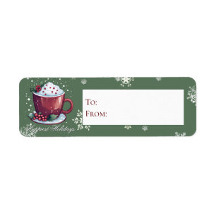 Christmas Cup of Hot Chocolate Green Gift Label