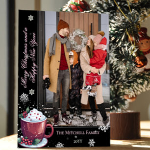 Christmas Cup of Hot Chocolate Holiday Black Card
