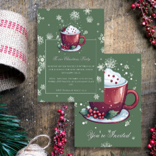 Christmas Cup of Hot Chocolate Holiday Party Green Invitation