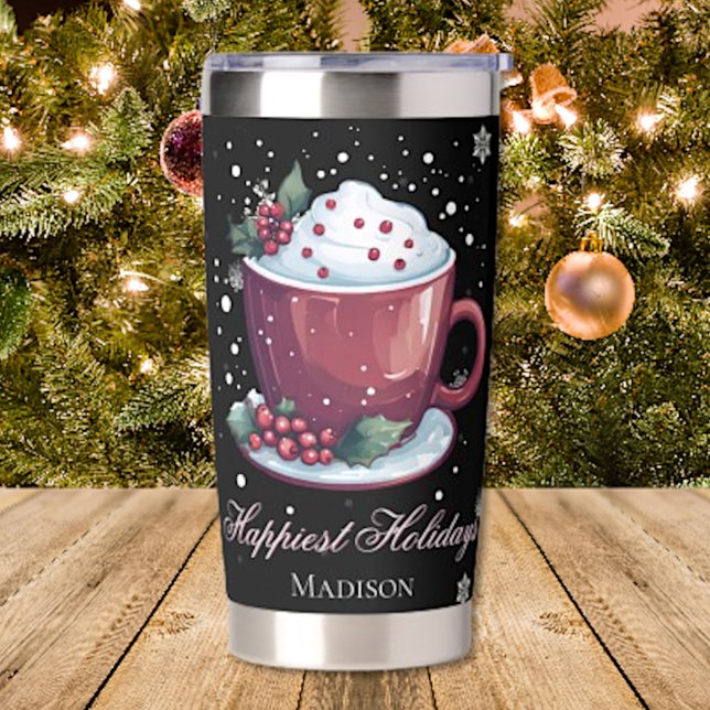 Christmas Cup of Hot Chocolate Personalized Black Insulated Tumbler (Christmas Cup of Hot Chocolate Personalized Insulated Tumbler)