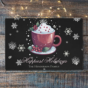 Christmas Cup of Hot Chocolate Personalized Black Placemat