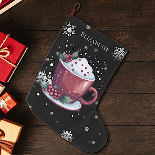 Christmas Cup of Hot Chocolate Personalized Large Christmas Stocking (Creator Uploaded)