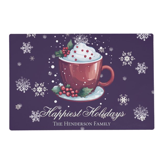 Christmas Cup of Hot Chocolate Personalized Purple Placemat (Front)