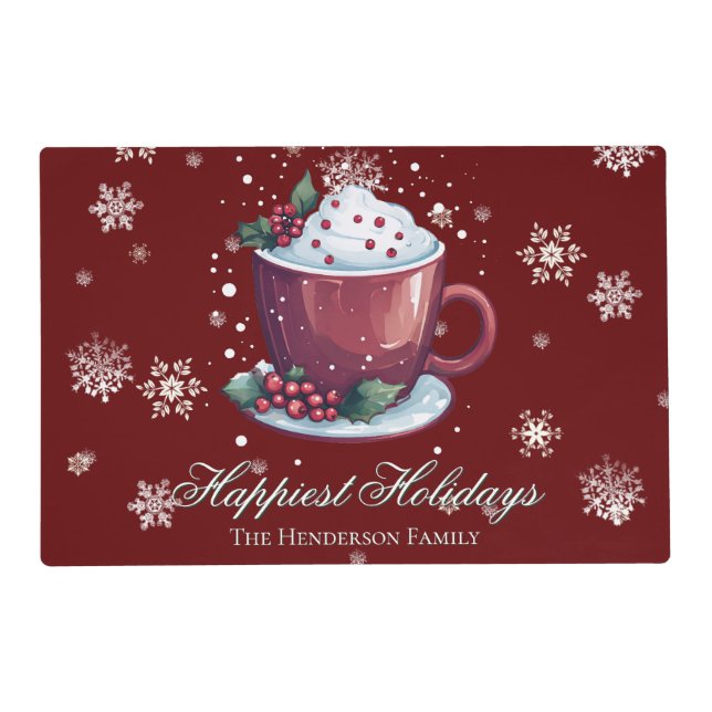 Christmas Cup of Hot Chocolate Personalized Red Placemat (Front)