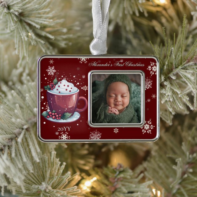 Christmas Cup of Hot Chocolate Photo | Red Christmas Ornament (Tree)