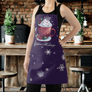 Christmas Cup of Hot Chocolate Purple Apron