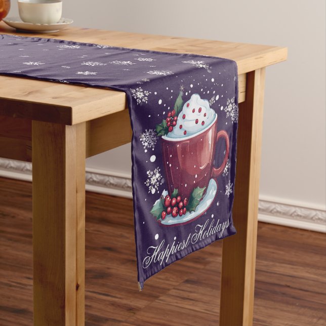 Christmas Cup of Hot Chocolate | Purple Medium Table Runner (In Situ)