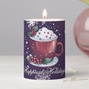 Christmas Cup of Hot Chocolate Purple Pillar Candle