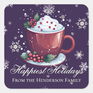 Christmas Cup of Hot Chocolate Purple Square Sticker