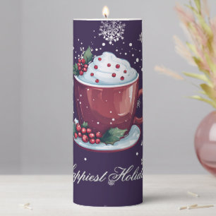 Christmas Cup of Hot Chocolate Purple Tall Pillar Candle