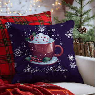 Christmas Cup of Hot Chocolate Purple Throw Pillow